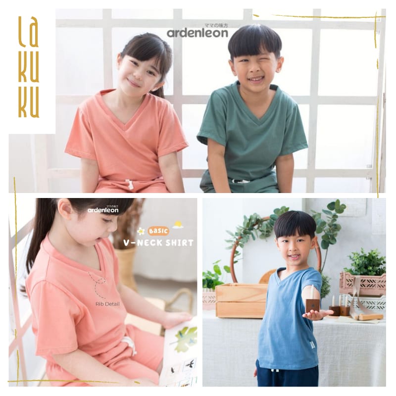 Lakuku - Ardenleon Basic V Neck Kids Shirt Baju Anak Unisex Atasan Polos