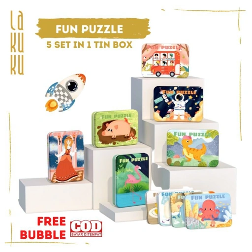 Image of My First Puzzle - Fun Puzzle Kayu 5 set dalam 1 Box Kaleng Mainan Edukasi Anak