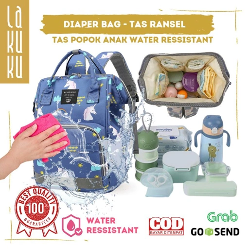 Image of Lakuku - Diaper Bag Tas Ransel Perlengkapan Ibu Anak Bayi Serbaguna Anti Air Water proof