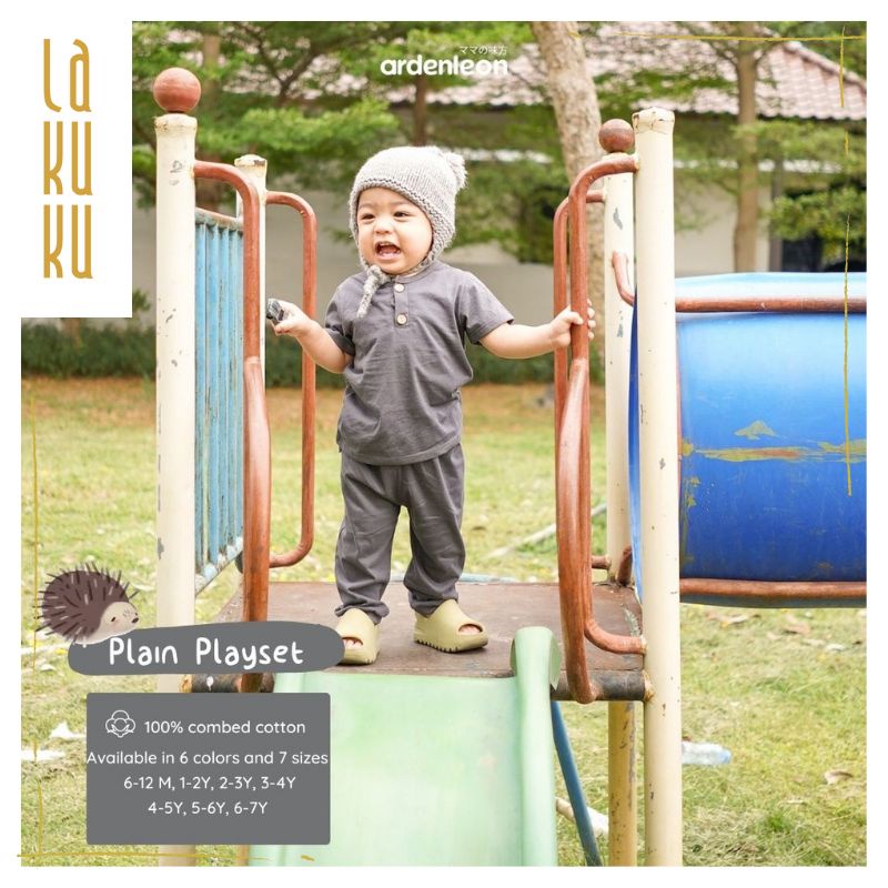 Lakuku - Ardenleon Plain Playset Unisex Setelan Baju Celana Panjang Polos Anak Bayi