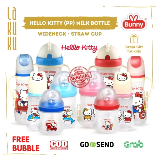 Image of Lakuku - Lusty Bunny Botol Susu Anak Dot Slim Wide Neck Straw Cup Sedotan edisi Hello Kitty