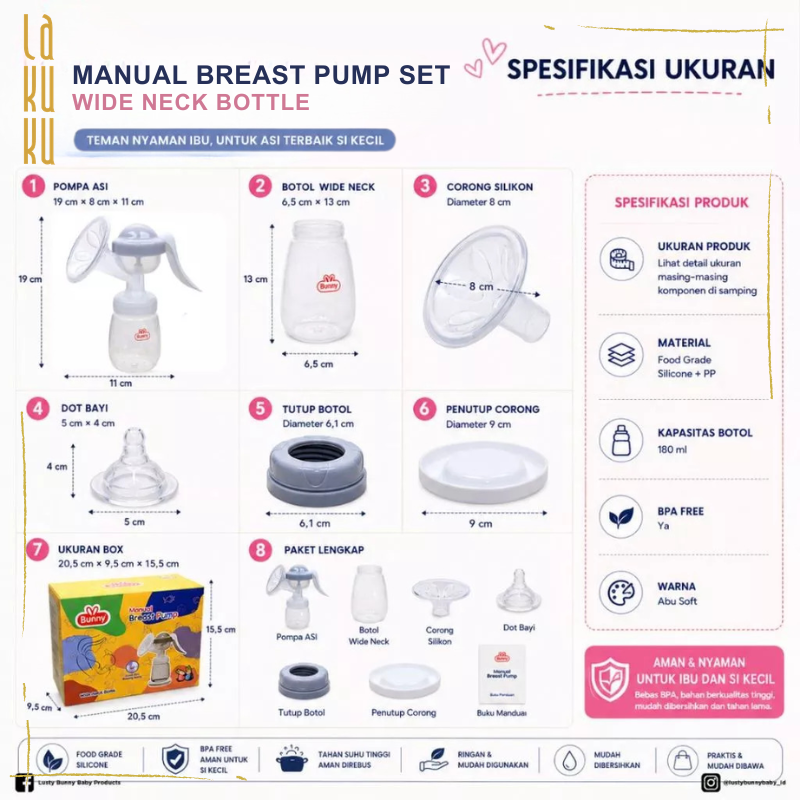 Lakuku - Lusty Bunny Pompa Asi Manual Breast Pump Wide or Slim Regular