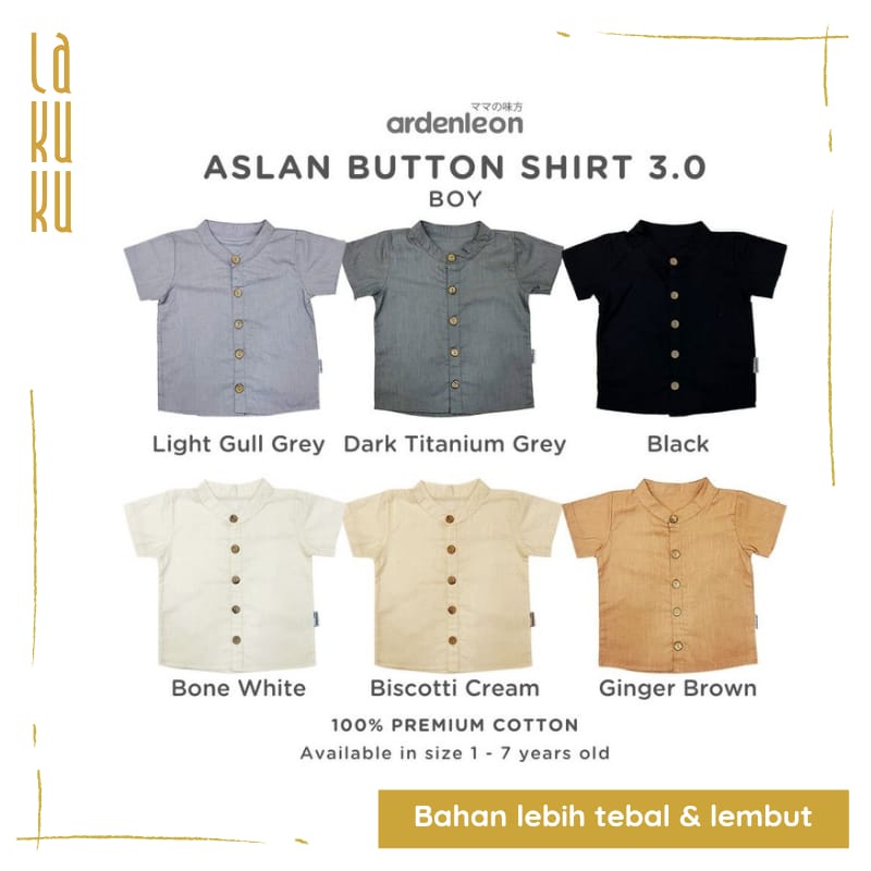 Lakuku - Ardenleon Aslan Button Shirt premium cotton Baju Atasan Anak Laki 1-7 tahun