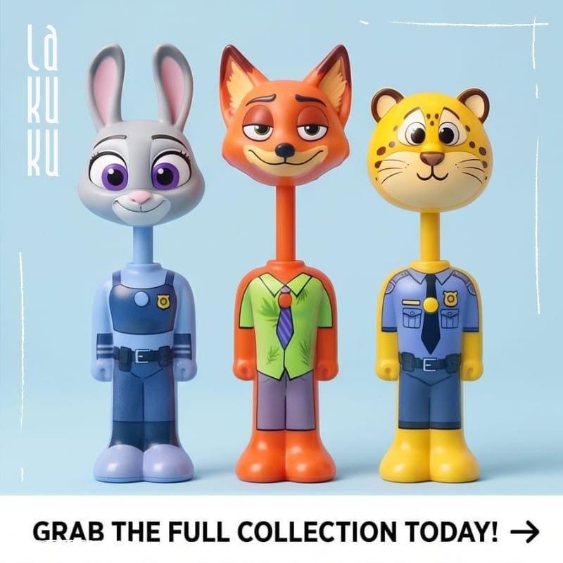 Lakuku - Sikat Gigi Anak 4D Karakter Premium Kepala Penutup Mainan