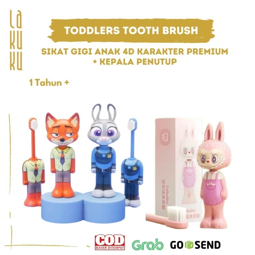 Lakuku - Sikat Gigi Anak 4D Karakter Premium Kepala Penutup Mainan