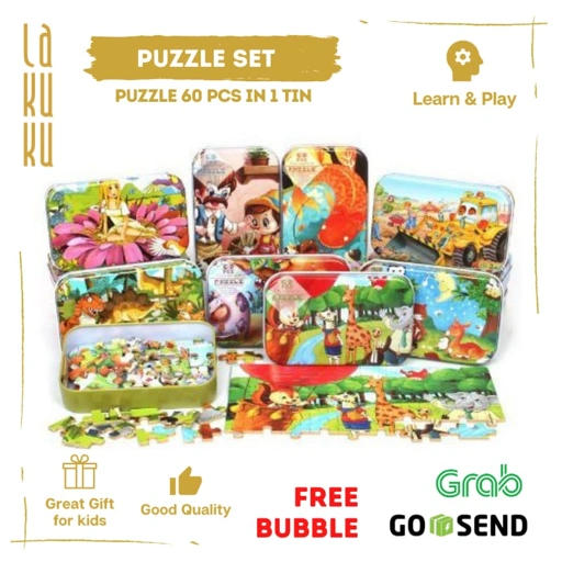 Image of Lakuku - Jigsaw Puzzle Kaleng Mainan Puzzle Kayu 60 pcs