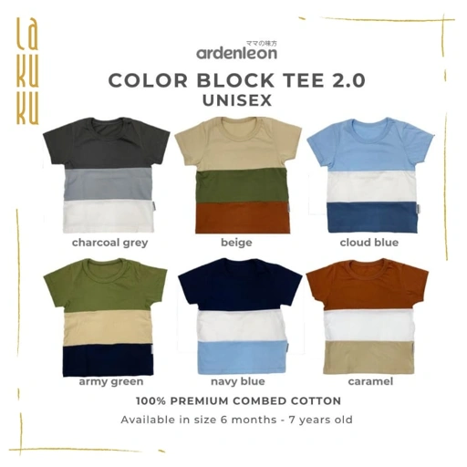 Image of Lakuku - Ardenleon Color Block Tee 2.0 Atasan Anak Unisex Kaos Cotton Combed 3 Warna
