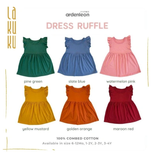 Image of Lakuku - Ardenleon Dress Ruffle V.01 dan V.02 full colors Terusan Baju Rok Polos Anak Perempuan