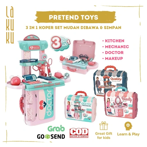 Image of Lakuku - Pretend Toys Mainan Activity Dapur Kitchen Set Makeup Mechanic Meja Rias Doctor Anak dalam Koper Bag 3 in 1
