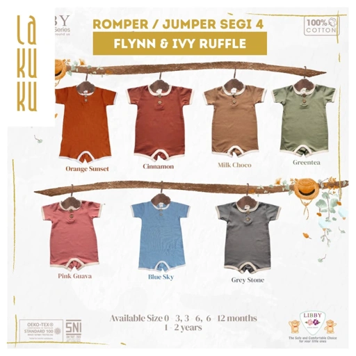 Image of Lakuku - Libby Romper Segi 4 Flynn dan Ivy Ruffle Jumper Earth Series Cotton