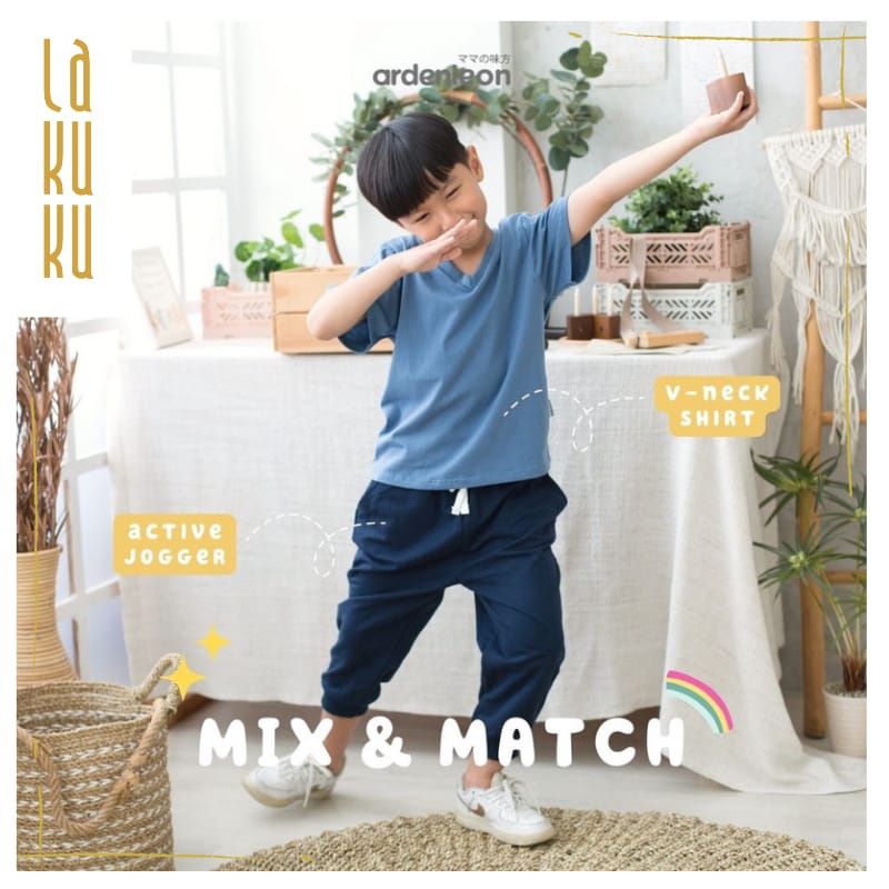 Lakuku - Ardenleon Basic V Neck Kids Shirt Baju Anak Unisex Atasan Polos