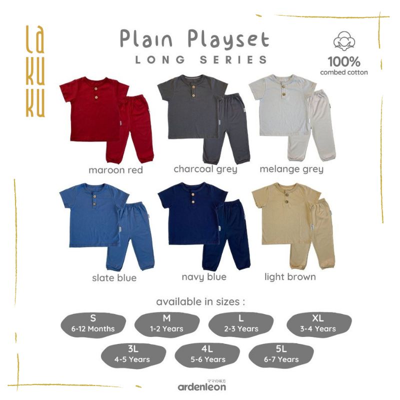 Lakuku - Ardenleon Plain Playset Unisex Setelan Baju Celana Panjang Polos Anak Bayi