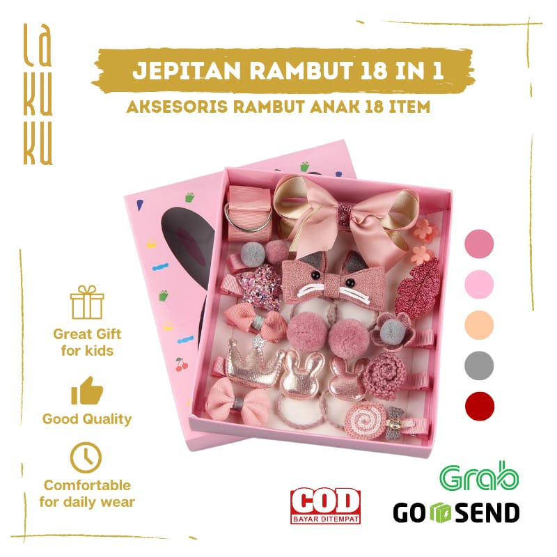 Lakuku - Aksesoris Rambut Jepitan Ikat Rambut Set 1 Box isi 18 pc