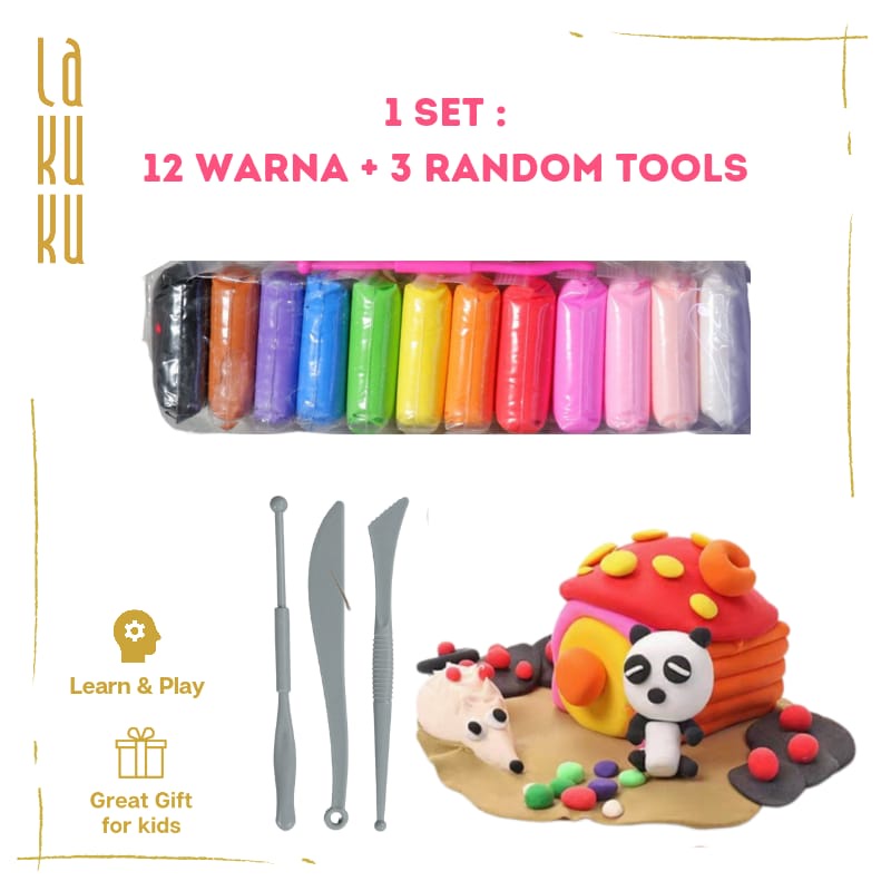 Lakuku - Super Light Clay Polymer Set 12 warna Mainan Sensorik Craft Anak