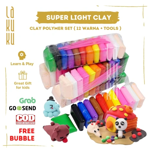 Lakuku - Super Light Clay Polymer Set 12 warna Mainan Sensorik Craft Anak