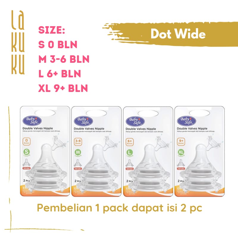 Lakuku - Baby safe dot silikon botol susu slim regular dan wide neck isi 2 pc