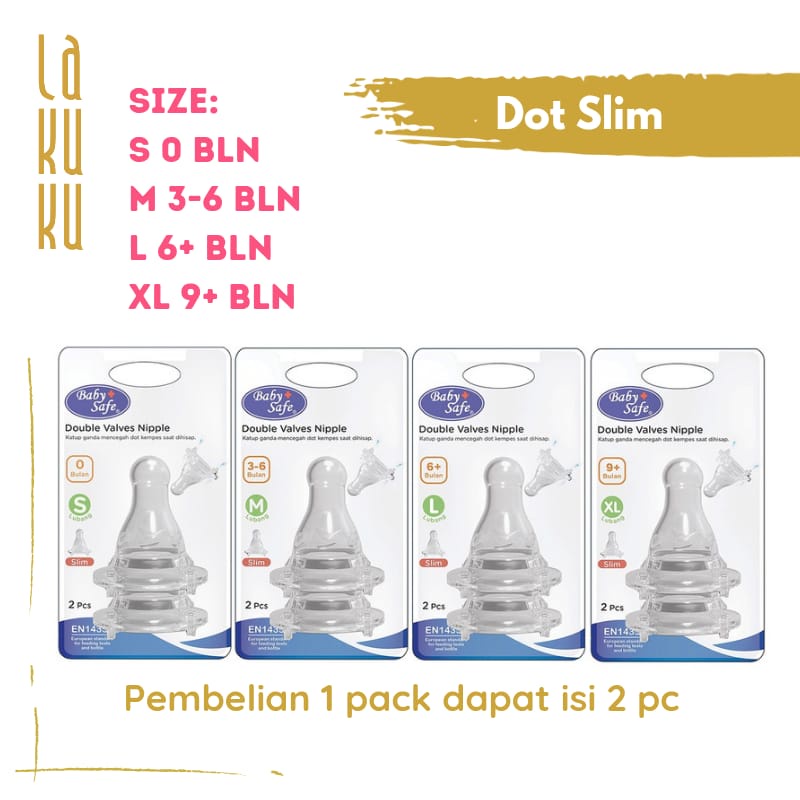 Lakuku - Baby safe dot silikon botol susu slim regular dan wide neck isi 2 pc