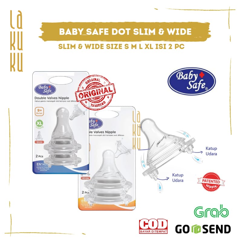 Lakuku - Baby safe dot silikon botol susu slim regular dan wide neck isi 2 pc