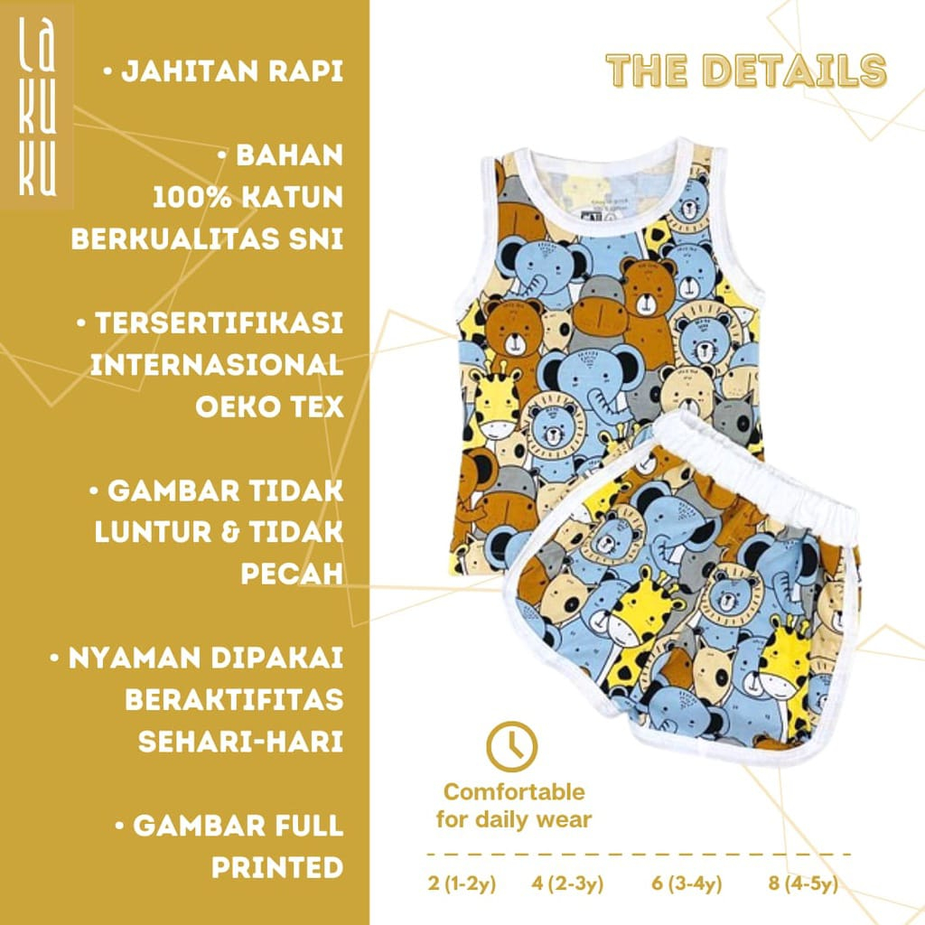 Lakuku - LK Sleeveless Set Setelan Baju Kutung Singlet Celana Anak Cozy is Good V.2
