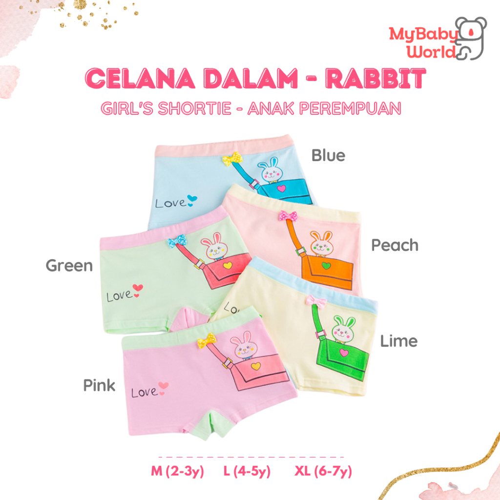 Lakuku - Celana Dalam Anak Perempuan 1-10 th Underwear Katun Premium Impor Shortie Bunny Bag