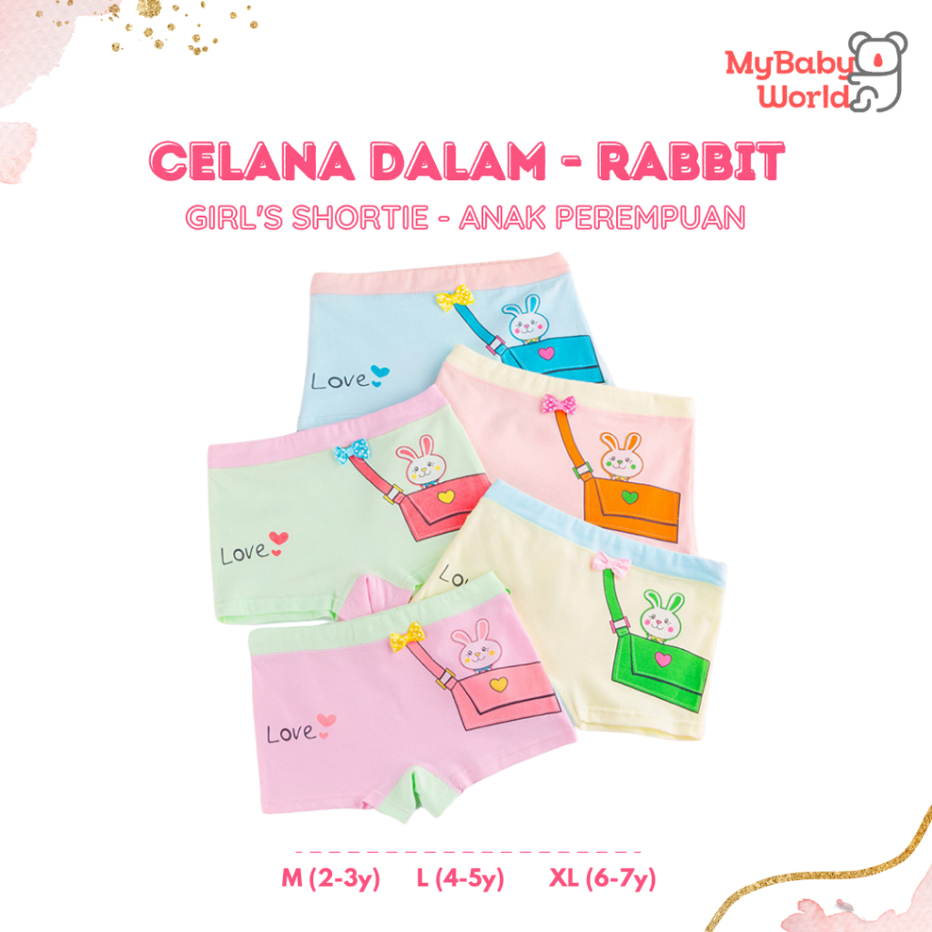 Lakuku - Celana Dalam Anak Perempuan 1-10 th Underwear Katun Premium Impor Shortie Bunny Bag