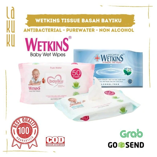 Image of Lakuku - Wetkins Baby Wipes Tissue Basah Bayi Pure Water Lembut isi 50s antibacterial