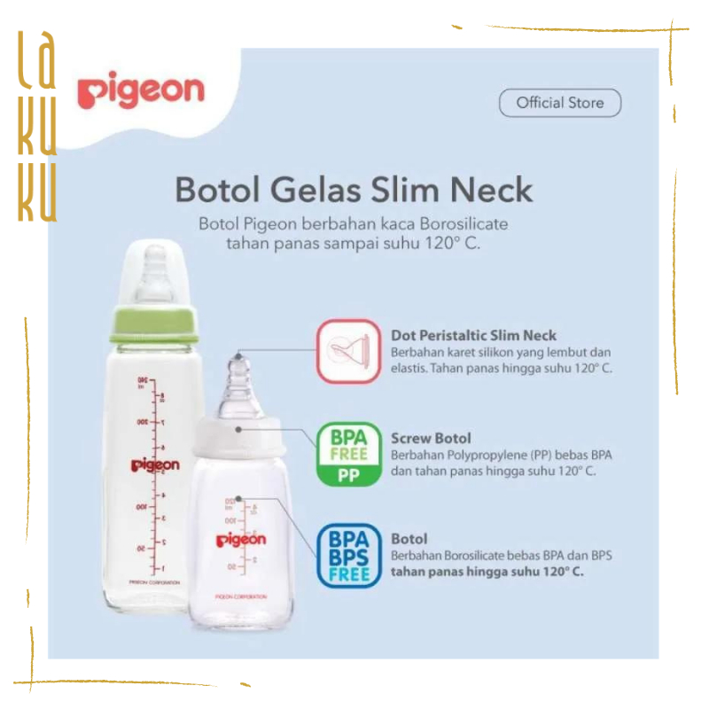 Lakuku - Pigeon Botol Susu Gelas Kaca Wide Neck dan Slim Neck