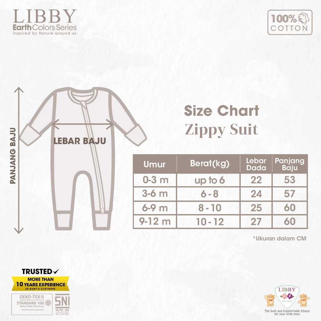 Lakuku - Libby Baby Zippy Suit Long Sleeves Resleting Lengan panjang celana panjang