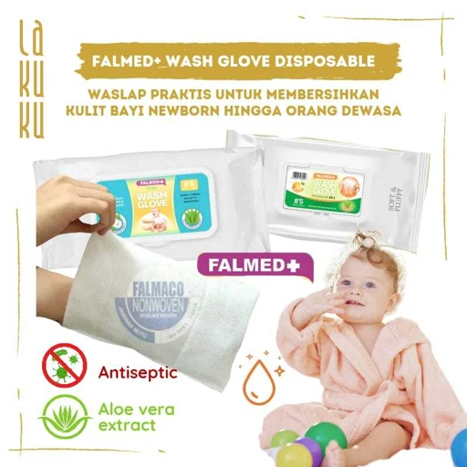 Image of Lakuku - Falmed Baby Wash Glove Waslap Sekali Pakai isi 8 lembar nonwoven antiseptic