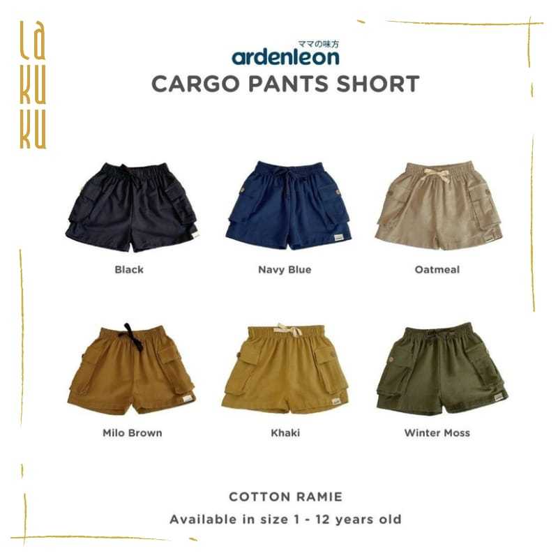 Lakuku - Ardenleon Cargo pants Short Celana pendek bahan cotton ramie berkantong