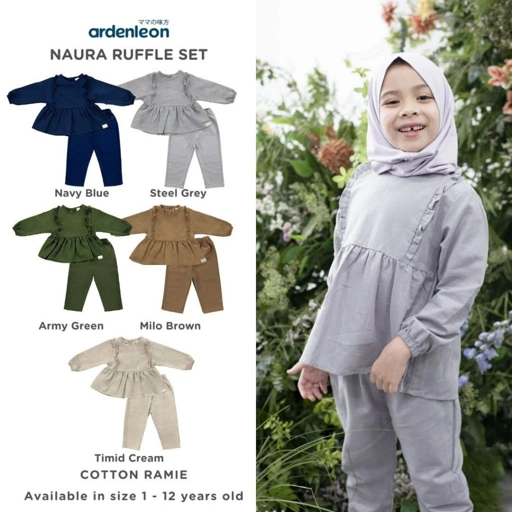 Image of Lakuku - Ardenleon Naura Ruffle Set Raya Collection Setelan Lengan Panjang Celana Panjang