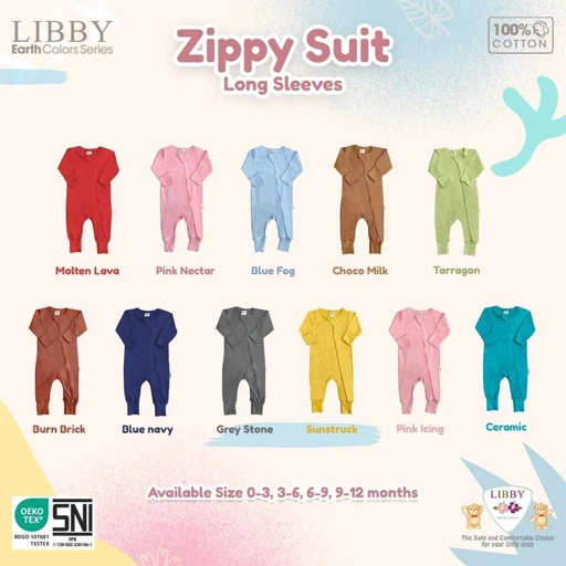 Image of Lakuku - Libby Baby Zippy Suit Long Sleeves Resleting Lengan panjang celana panjang