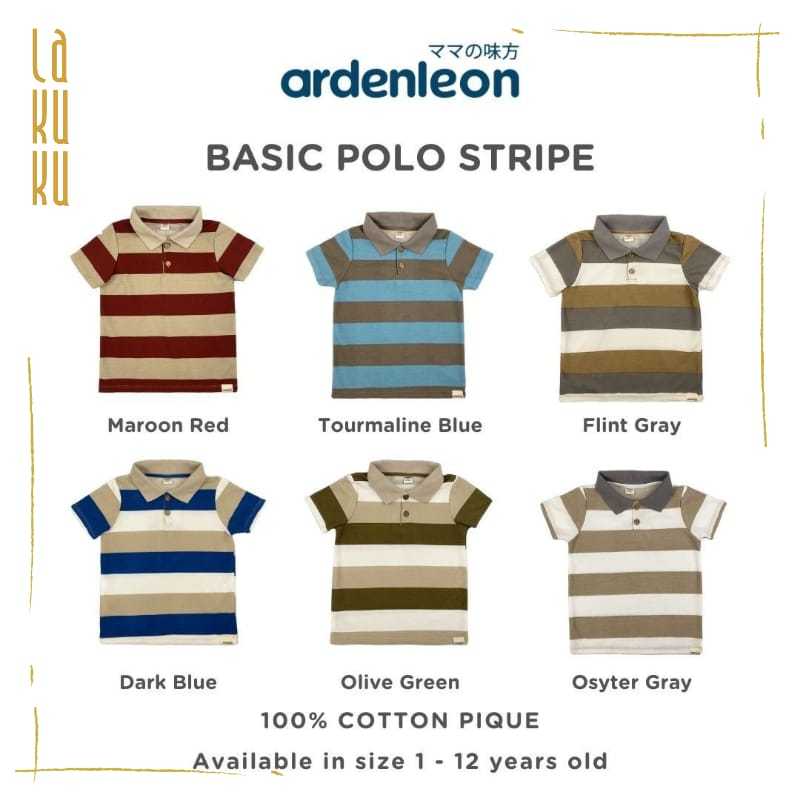 Lakuku - Ardenleon Basic Polo Stripe Atasan Kerah Bergaris Anak Unisex Cotton Pique