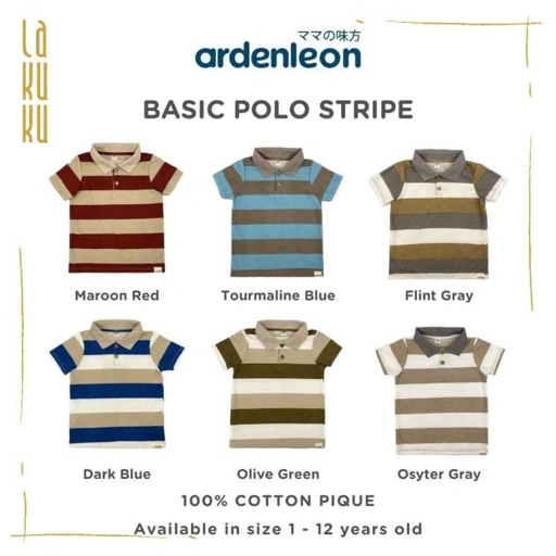 Image of Lakuku - Ardenleon Basic Polo Stripe Atasan Kerah Bergaris Anak Unisex Cotton Pique