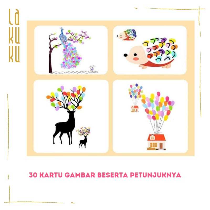 Lakuku - Kreasi Mewarnai Anak pakai jari Finger Painting Cap Stempel Jari 24 warna 30 gambar