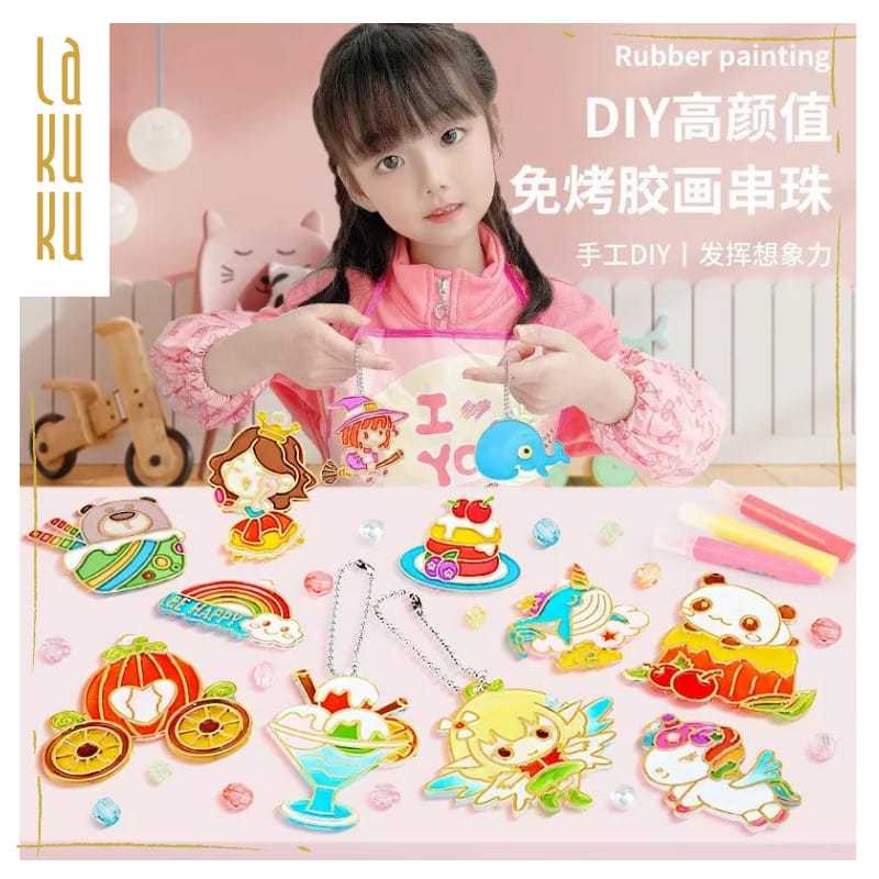 Lakuku - Mainan Kreatifitas DIY Rubber Painting with extra diamond Kreasi Warna Gantungan Akrilik