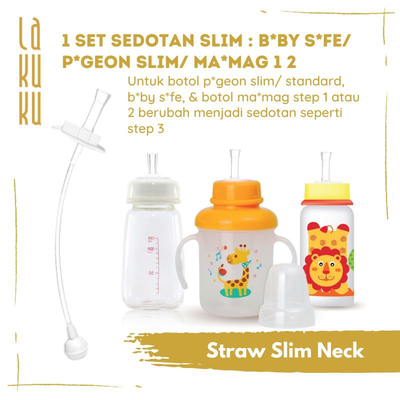Lakuku - Penutup kepala dan sedotan untuk botol susu tipe Wide Slim dan Magmag - Straw for dot bottle