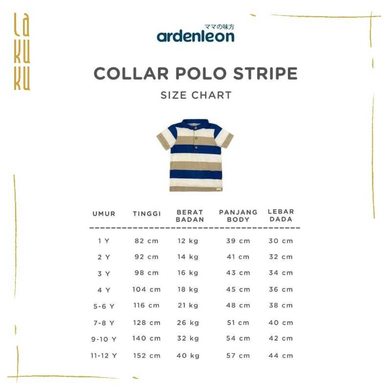 Lakuku - Ardenleon Collar Polo Stripe Atasan Baju Anak unisex cotton pique