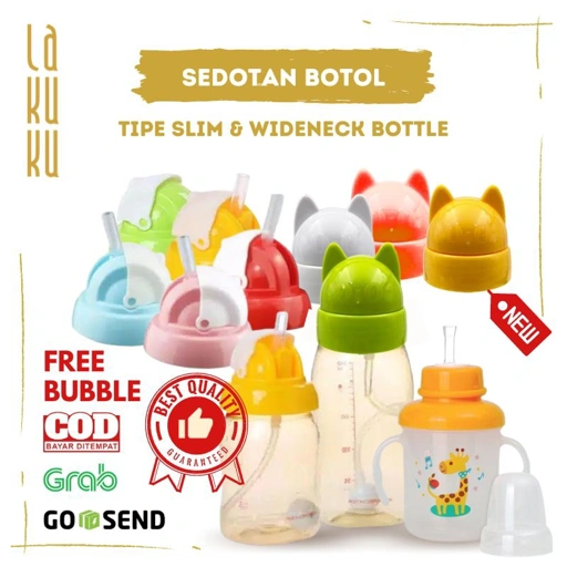 Image of Penutup kepala dan sedotan untuk botol susu tipe Wide Slim dan Magmag - Straw for dot bottle