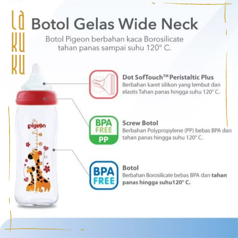 Lakuku - Pigeon Botol Susu Gelas Kaca Wide Neck dan Slim Neck