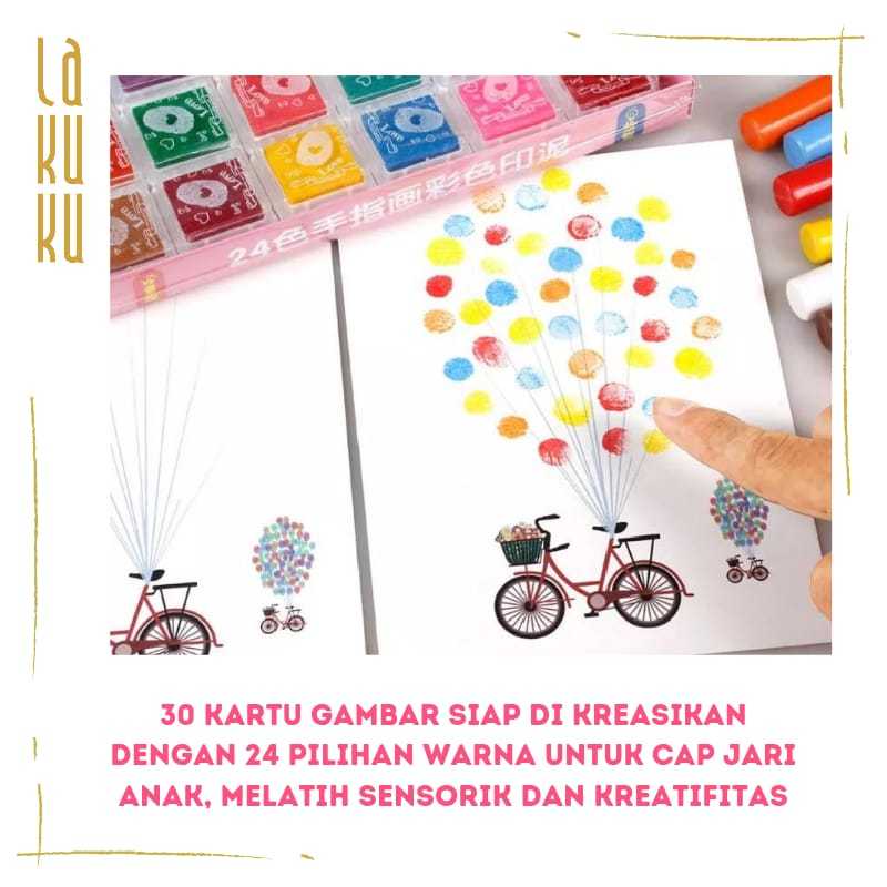 Lakuku - Kreasi Mewarnai Anak pakai jari Finger Painting Cap Stempel Jari 24 warna 30 gambar