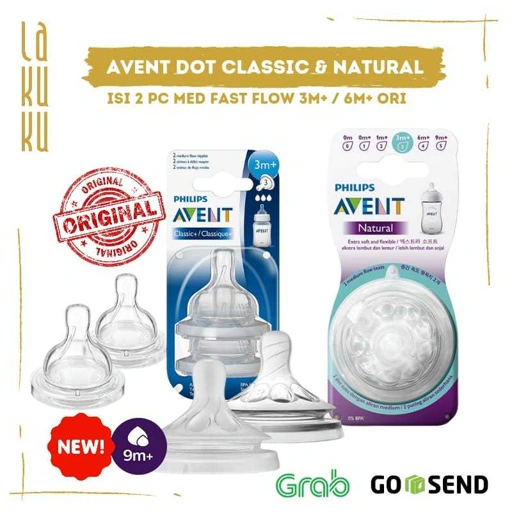 Image of Lakuku - Avent Dot Teat Med Fast Flow Classic dan Natural 3m+ 6m+