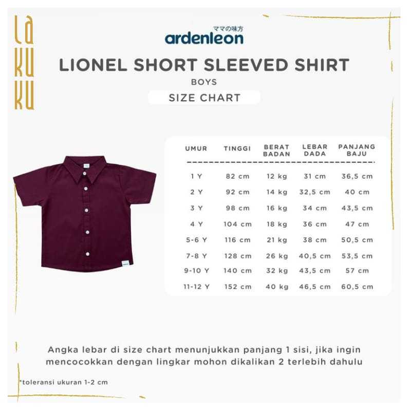 Lakuku - Ardenleon Lionel short sleeved shirt atasan baju kemeja anak bahan cotton twill