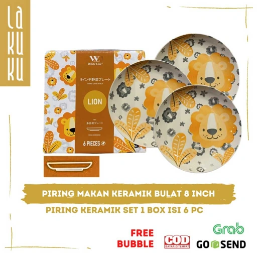 Image of Lakuku - Piring Makan 8 inch Set bahan Keramik 1 box isi 6 pc