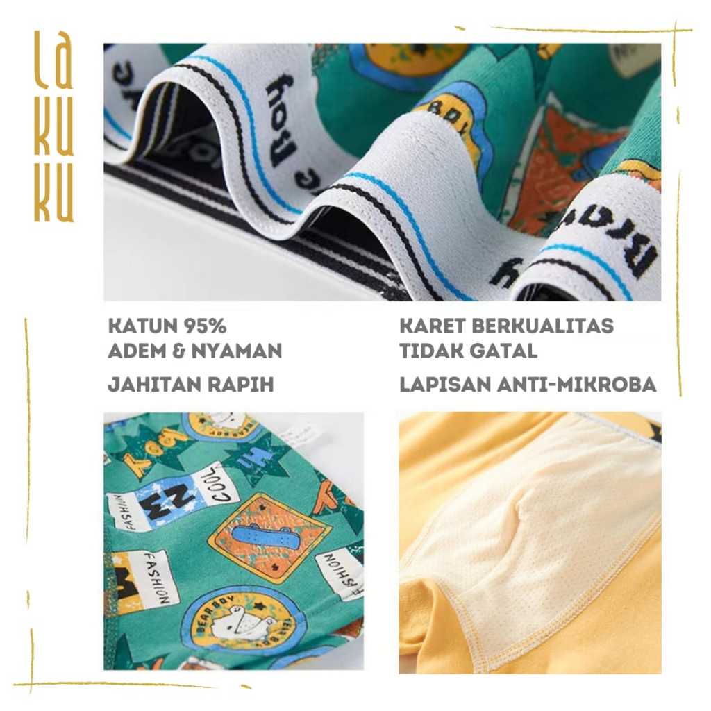 Lakuku - Boxer Premium Celana Dalam Anak Laki Katun dengan extra lapisan kain anti mikroba