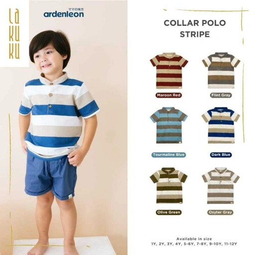 Image of Lakuku - Ardenleon Collar Polo Stripe Atasan Baju Anak unisex cotton pique