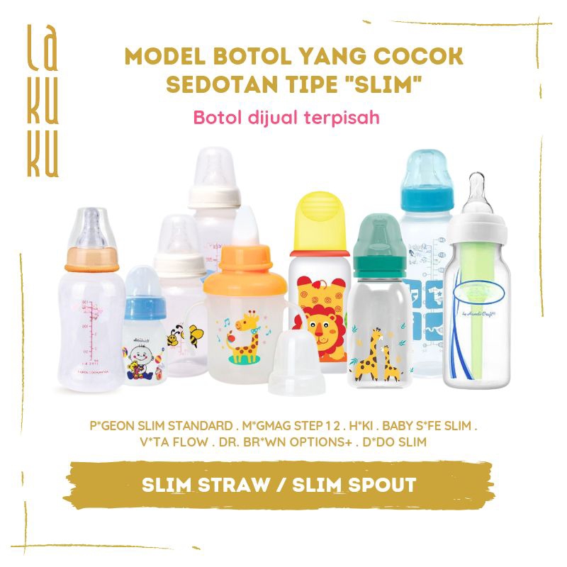 Lakuku - Penutup kepala dan sedotan untuk botol susu tipe Wide Slim dan Magmag - Straw for dot bottle