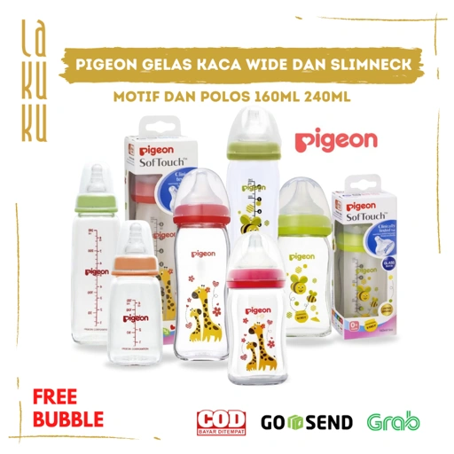 Image of Lakuku - Pigeon Botol Susu Gelas Kaca Wide Neck dan Slim Neck
