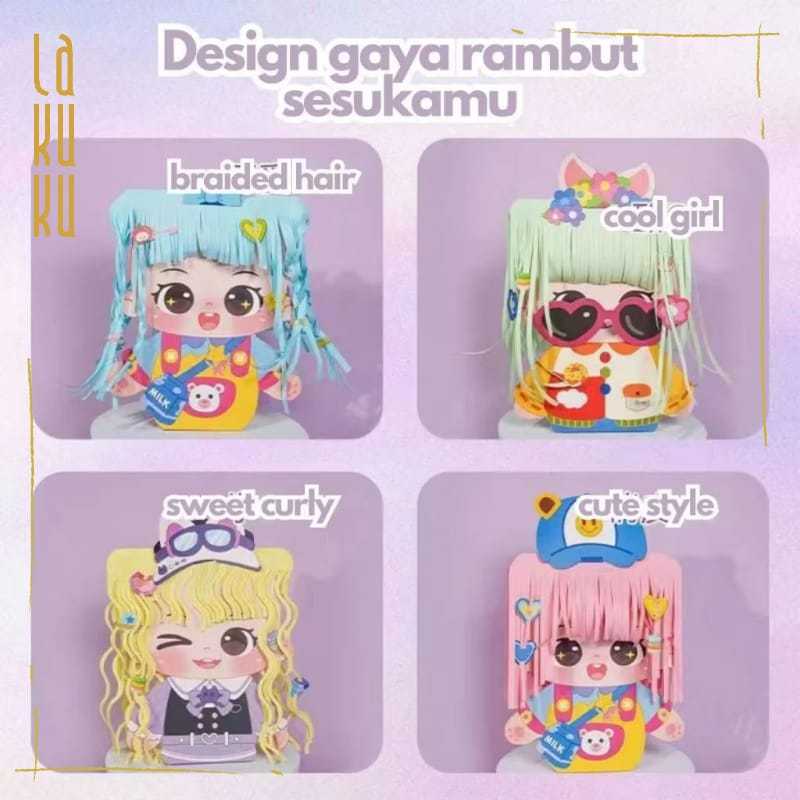 Lakuku - Mainan Kreatifitas DIY Magic Hair Salon Menghias dan Gunting Rambut dari kertas