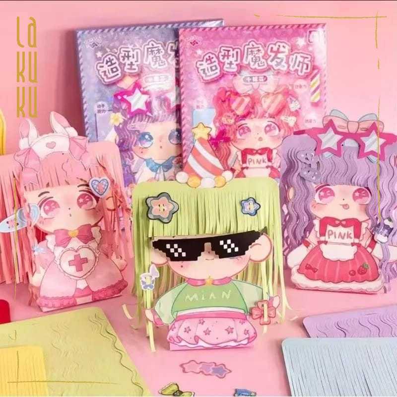 Lakuku - Mainan Kreatifitas DIY Magic Hair Salon Menghias dan Gunting Rambut dari kertas